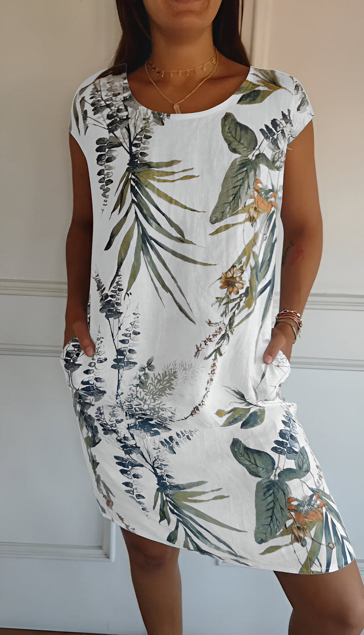 Damen Elegantes Kleid in Midilänge in Weiß und Grün
