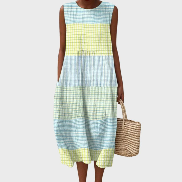 Damen Elegantes Leinen-Midikleid für Sommer in Hellblau