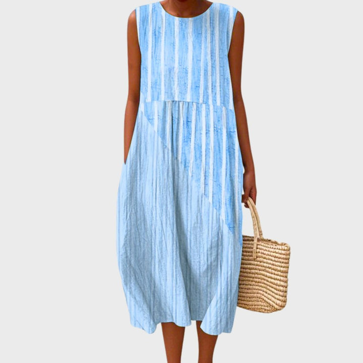 Damen Elegantes Leinen-Midikleid für Sommer in Light Blue 2