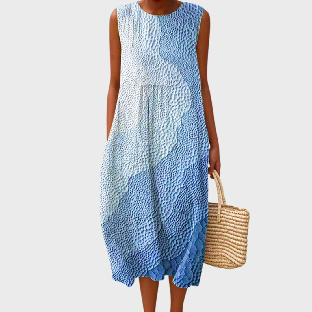 Damen Elegantes Leinen-Midikleid für Sommer in Steel Blue