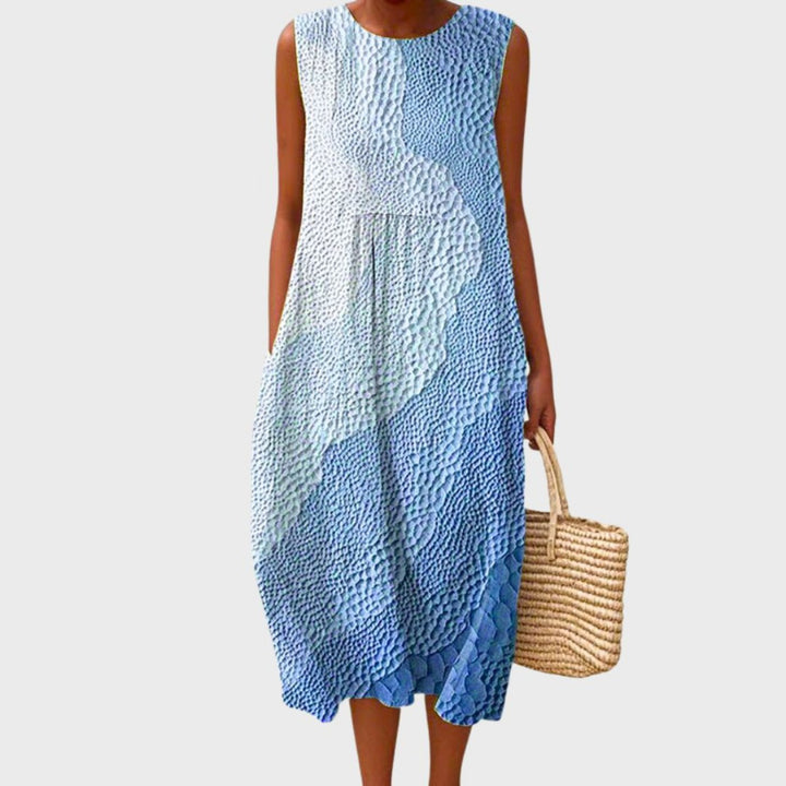 Damen Elegantes Leinen-Midikleid für Sommer in Steel Blue