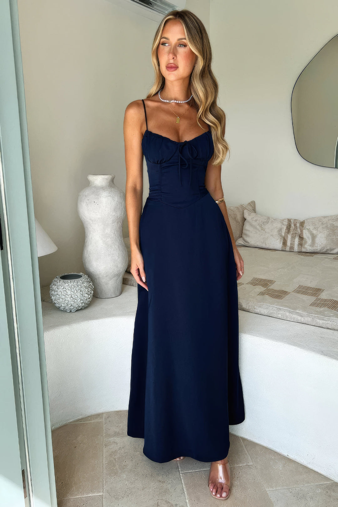 Damen Elegantes Maxikleid für den Sommer in Niebieski 2