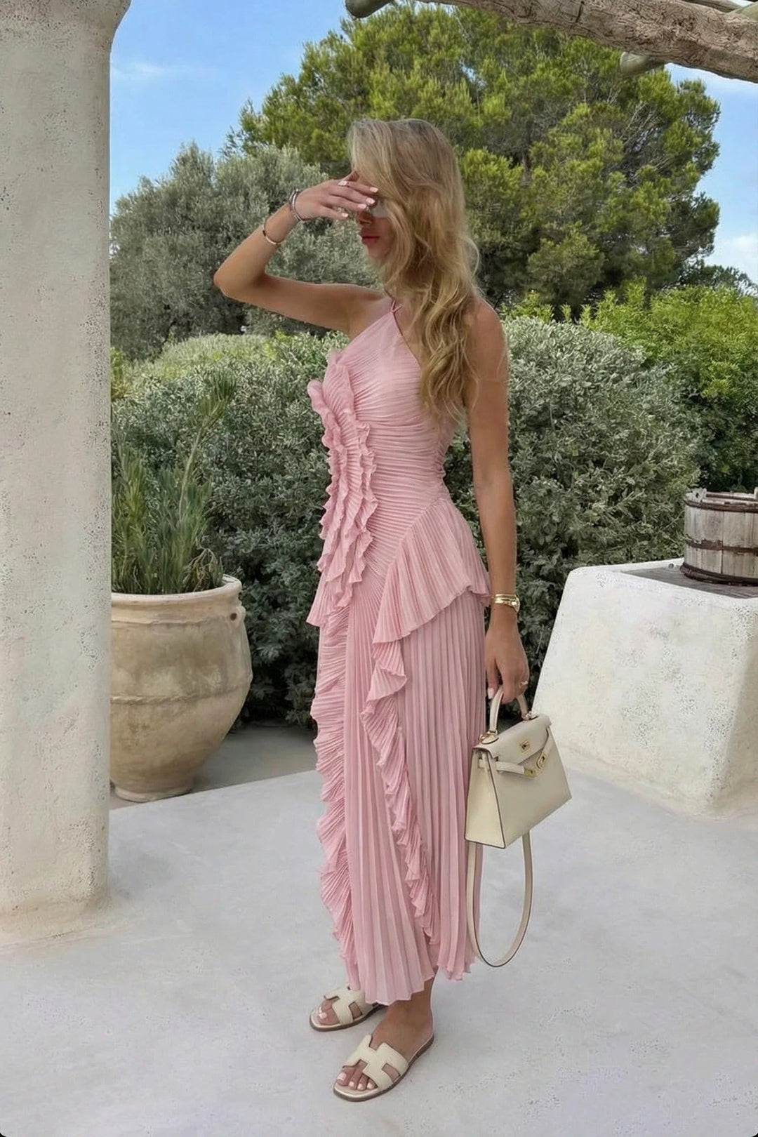 Damen elegantes Maxikleid für Hochzeitsgäste im Sommer in Rosa 4