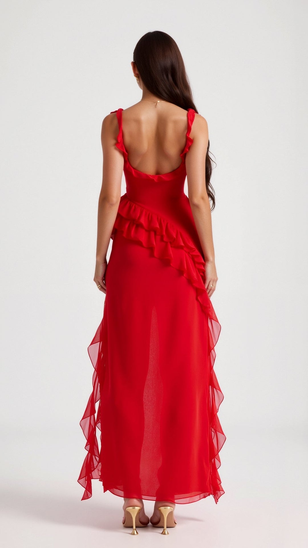 Damen elegantes Maxikleid mit fließendem Schnitt für Hochzeitsgäste und Abendanlässe in Czerwony 2