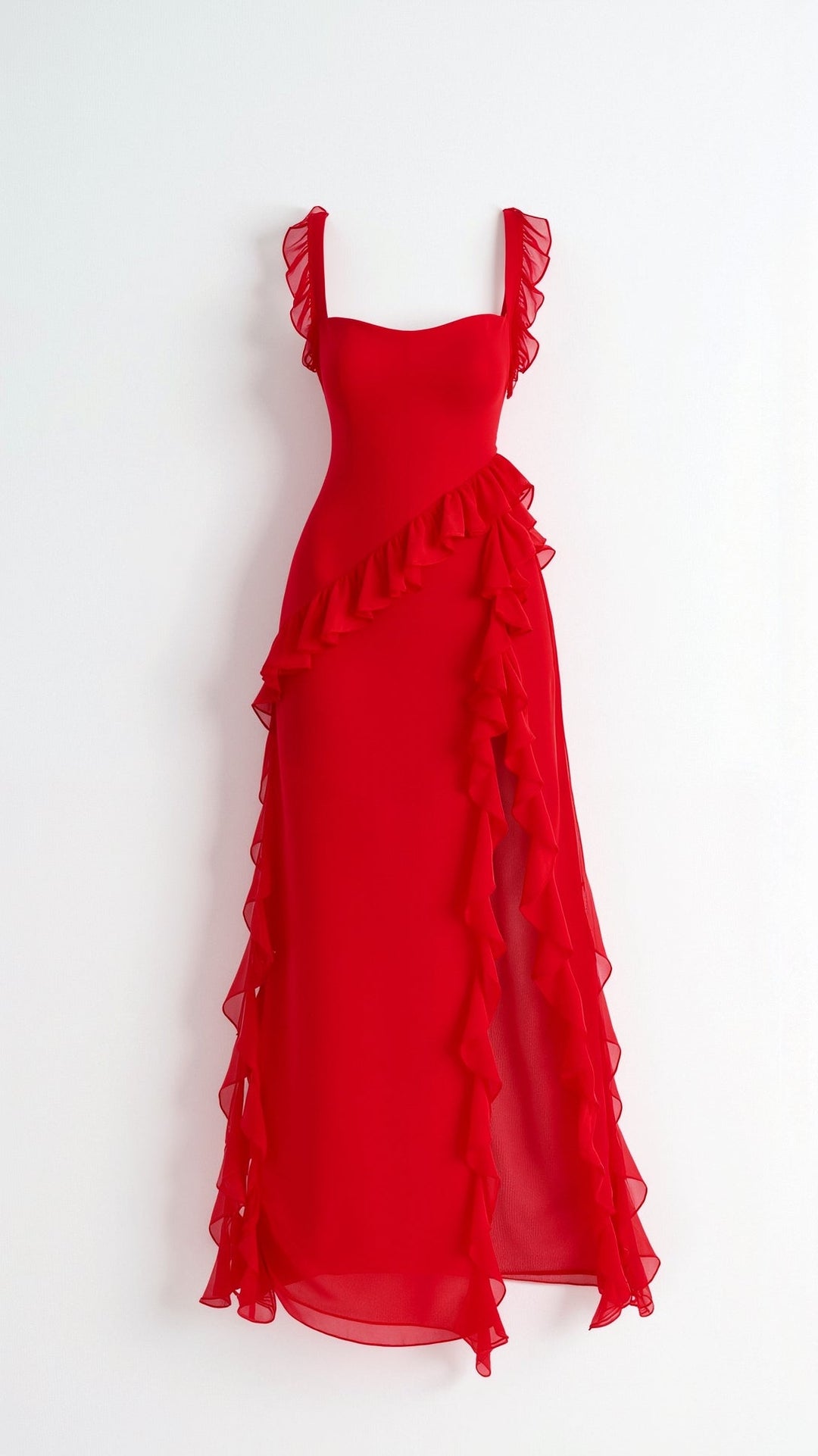Damen elegantes Maxikleid mit fließendem Schnitt für Hochzeitsgäste und Abendanlässe in Czerwony 3