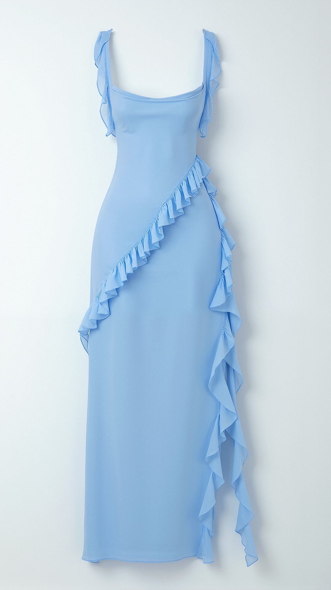 Damen elegantes Maxikleid mit fließendem Schnitt für Hochzeitsgäste und Abendanlässe in Jasnoniebieski 3