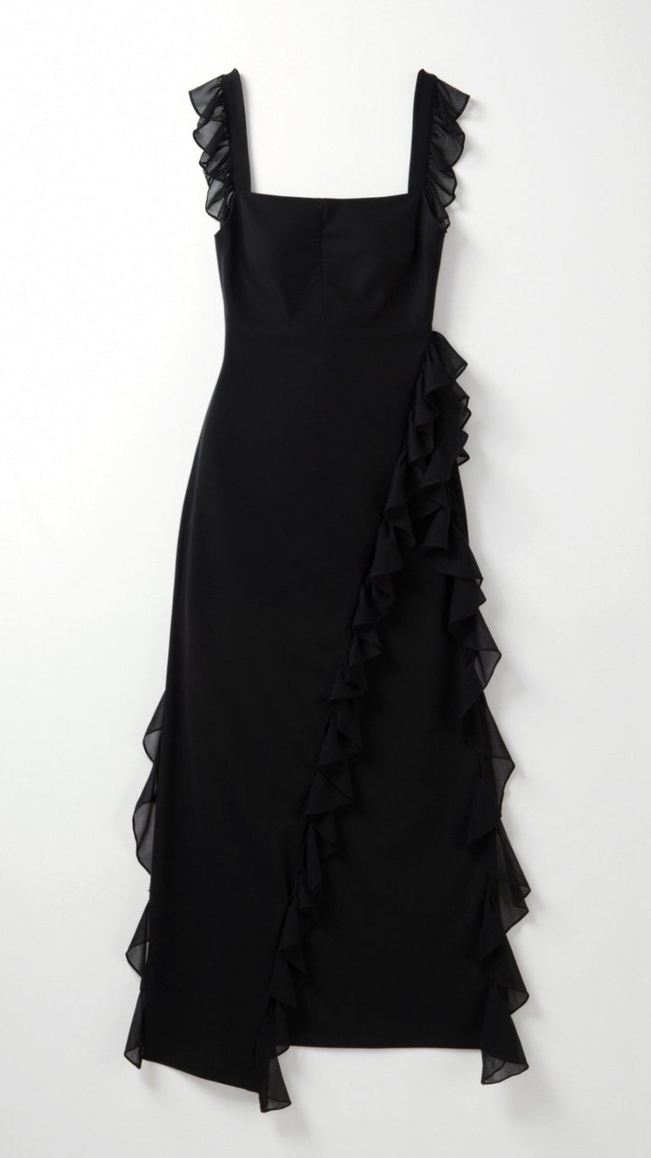 Damen elegantes Maxikleid mit fließendem Schnitt für Hochzeitsgäste und Abendanlässe in Schwarz 2