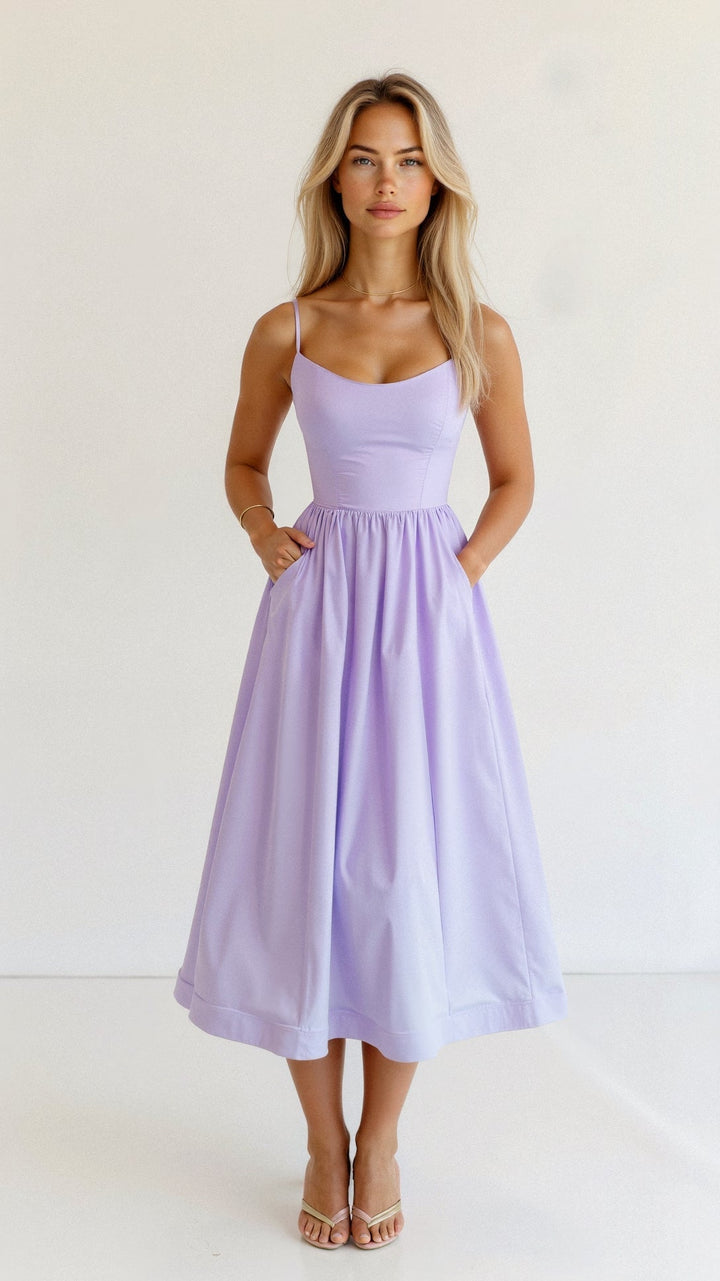 Damen elegantes Midi-Kleid für festliche Herbstanlässe in Lila
