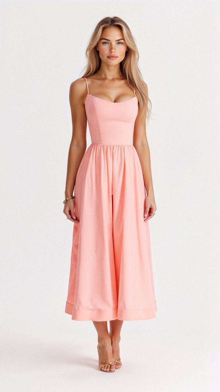 Damen elegantes Midi-Kleid für festliche Herbstanlässe in Rosa