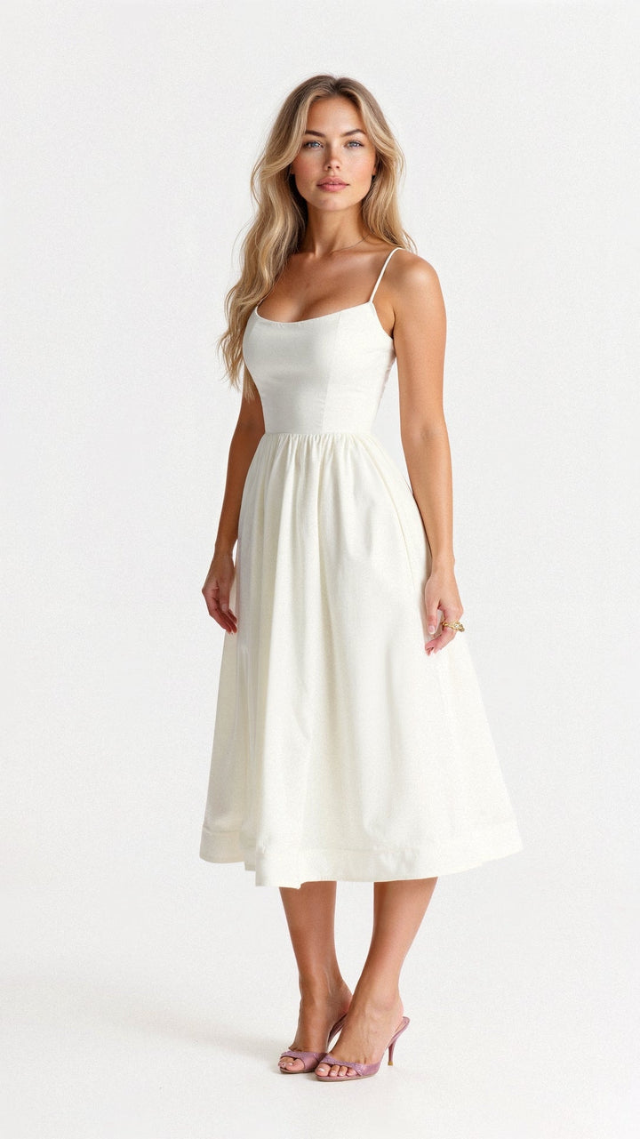 Damen elegantes Midi-Kleid für festliche Herbstanlässe in Weiß