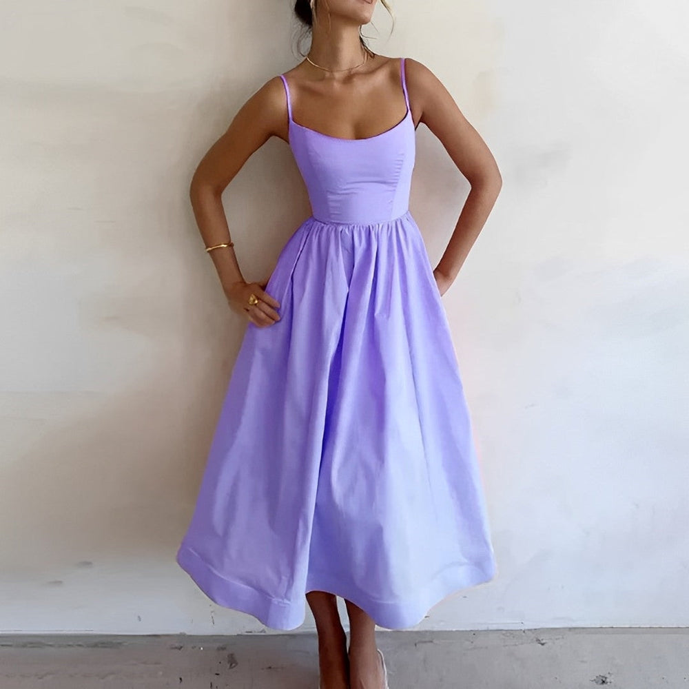 Damen elegantes Midikleid für Hochzeitsgäste in Lila