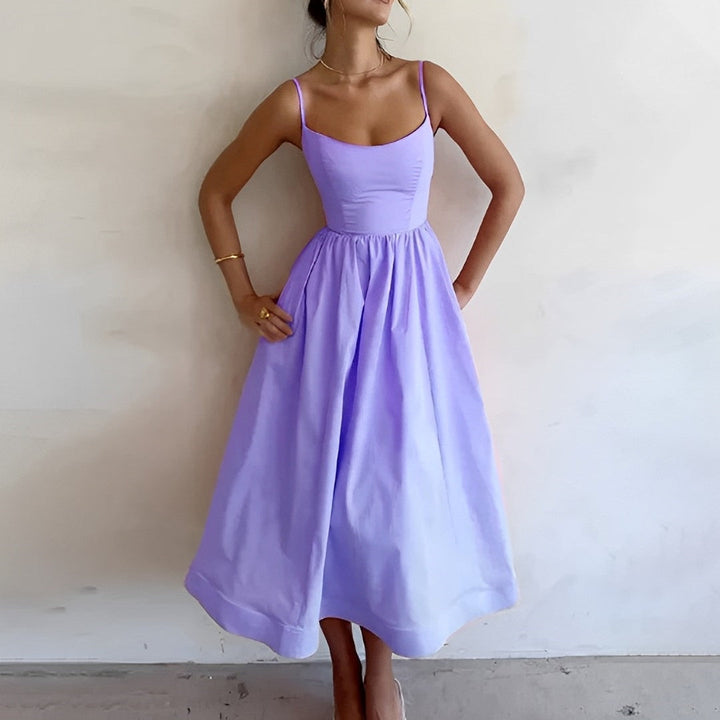Damen elegantes Midikleid für Hochzeitsgäste in Lila