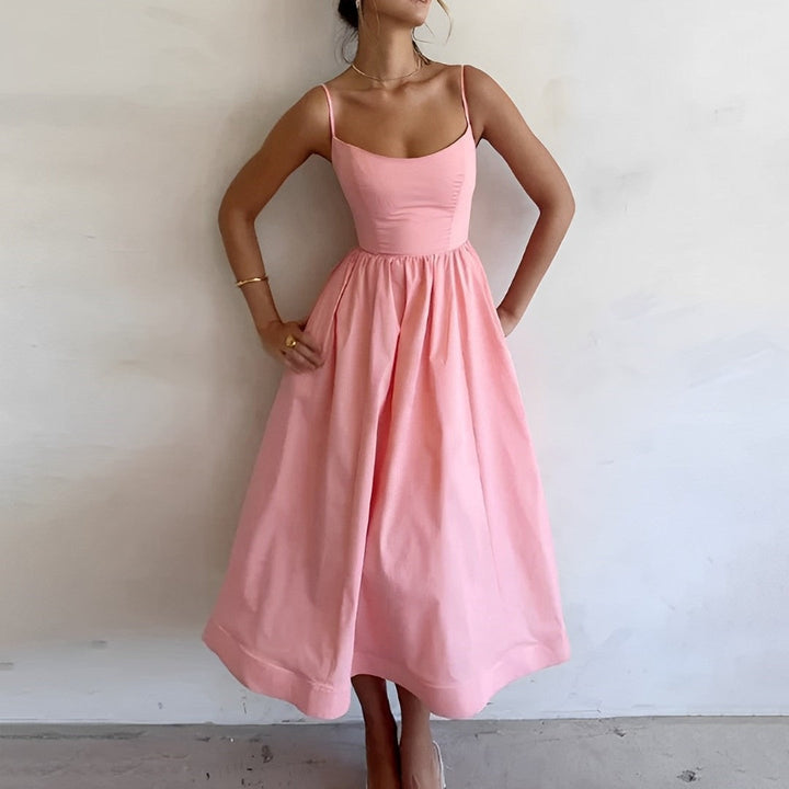 Damen elegantes Midikleid für Hochzeitsgäste in Rosa