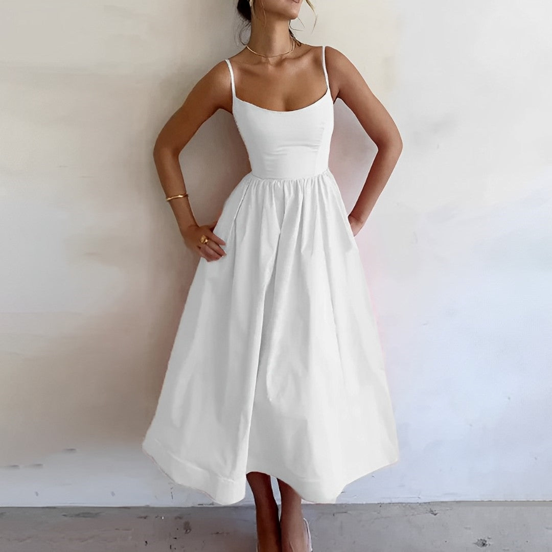 Damen elegantes Midikleid für Hochzeitsgäste in Weiß