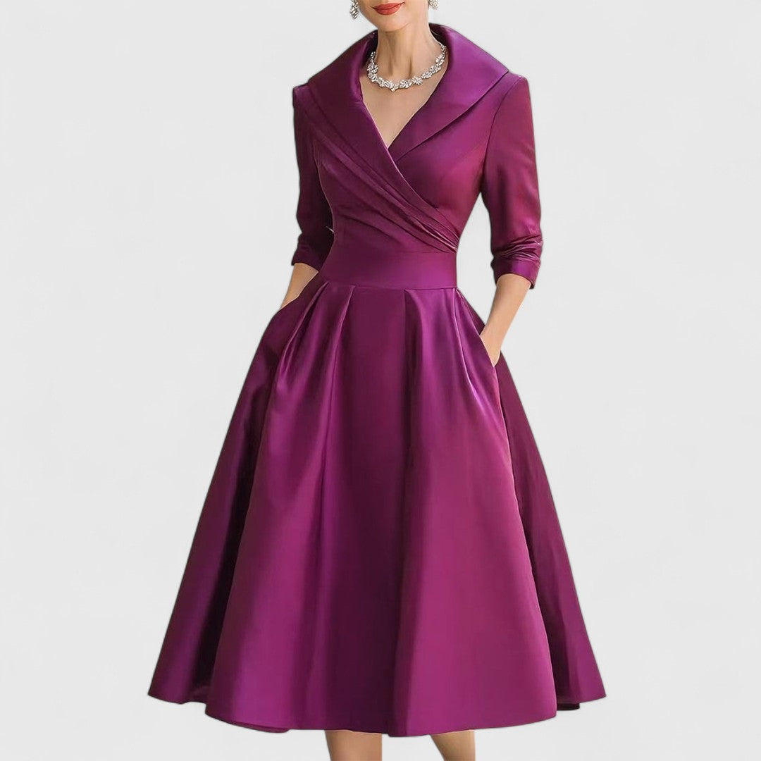 Damen Elegantes Midikleid mit ausgestelltem Rock in Lila