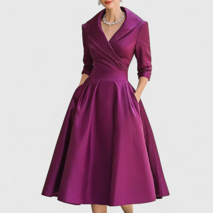 Damen Elegantes Midikleid mit ausgestelltem Rock in Lila