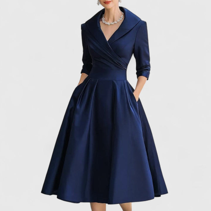 Damen Elegantes Midikleid mit ausgestelltem Rock in Navy Blue (Last Sizes)