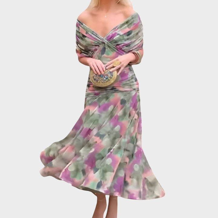 Damen Elegantes Midikleid mit Carmenausschnitt