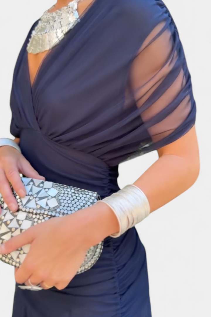 Damen Elegantes Midikleid mit Carmenausschnitt in Blau