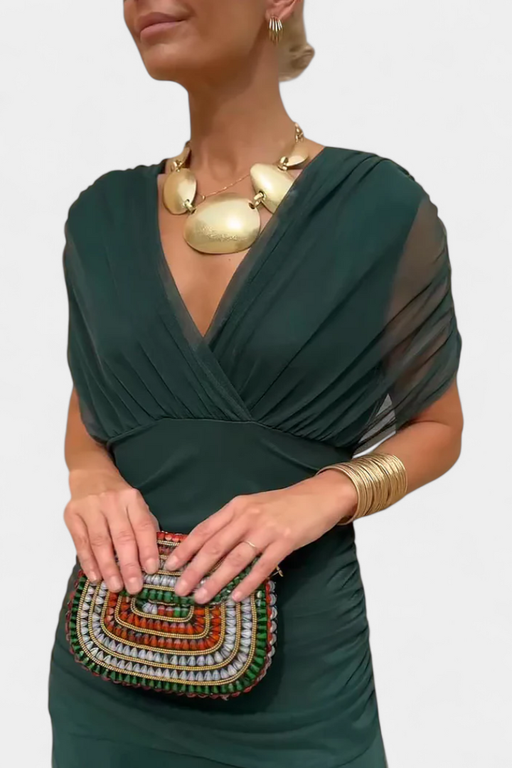 Damen Elegantes Midikleid mit Carmenausschnitt in Grün