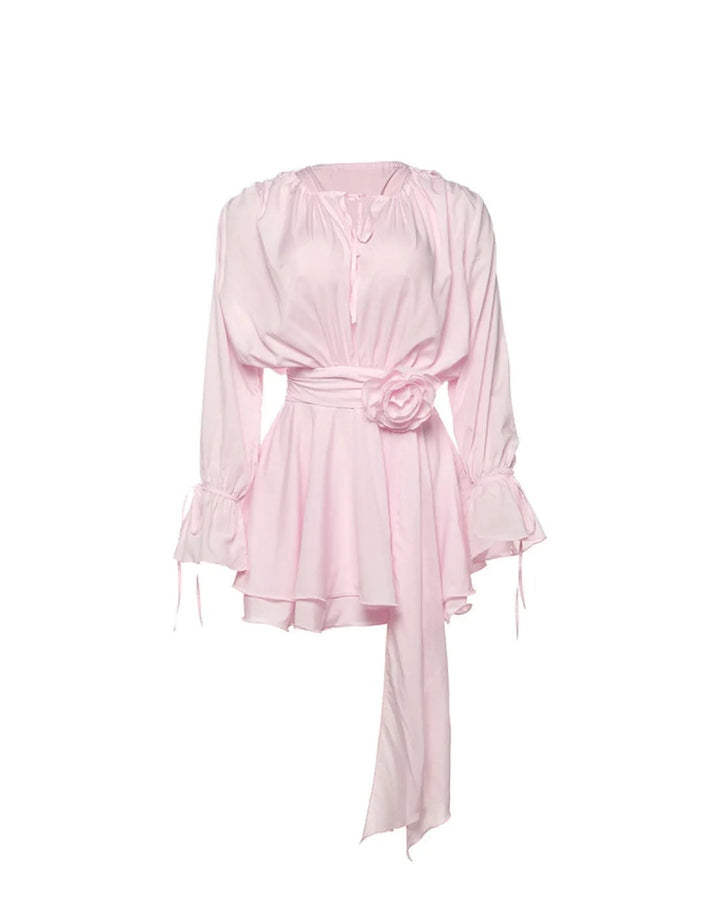 Damen elegantes Minikleid in Rosa mit Ballonärmeln in Hellrosa 5