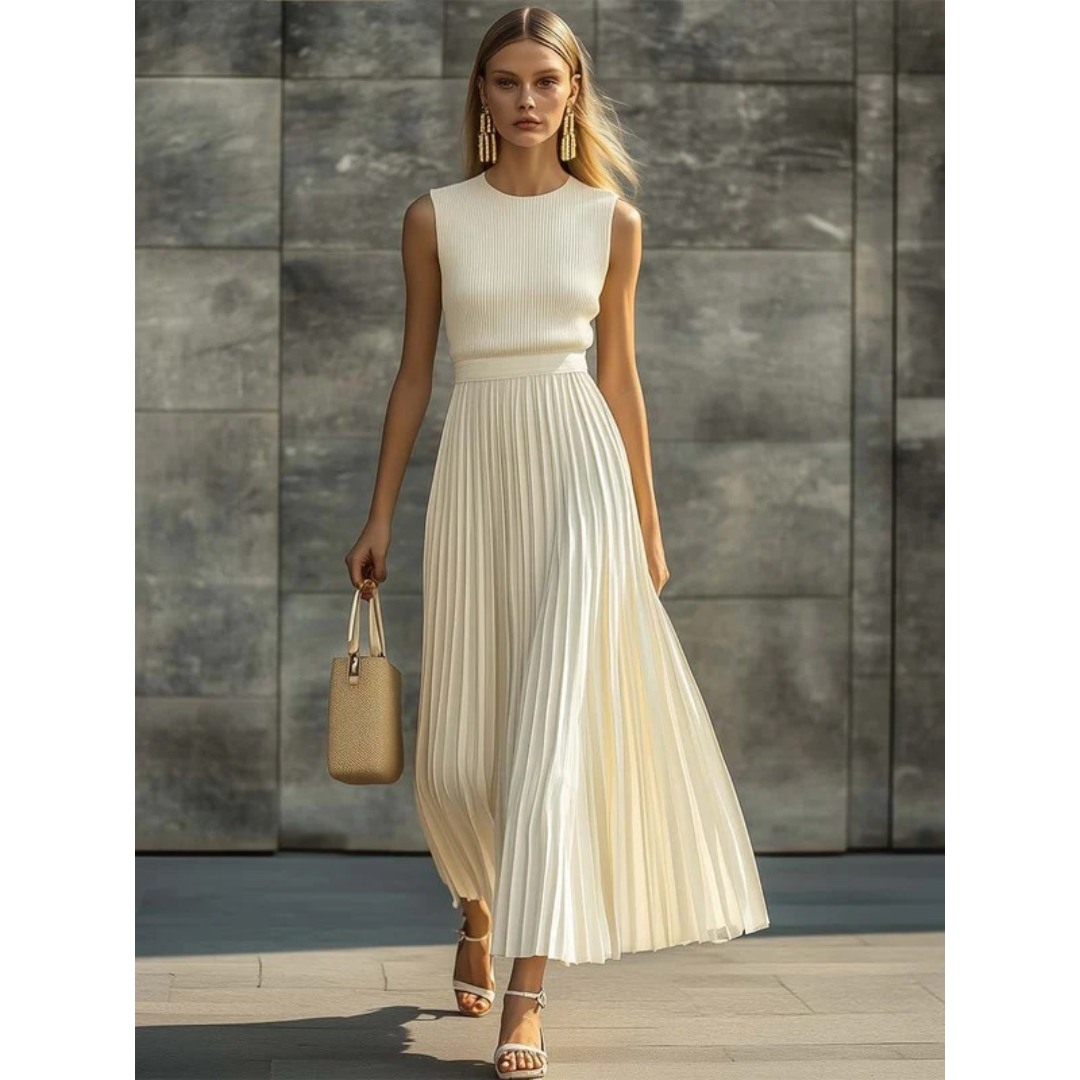 Damen Elegantes Plissee-Set für Hochzeitsgäste in Creme 3