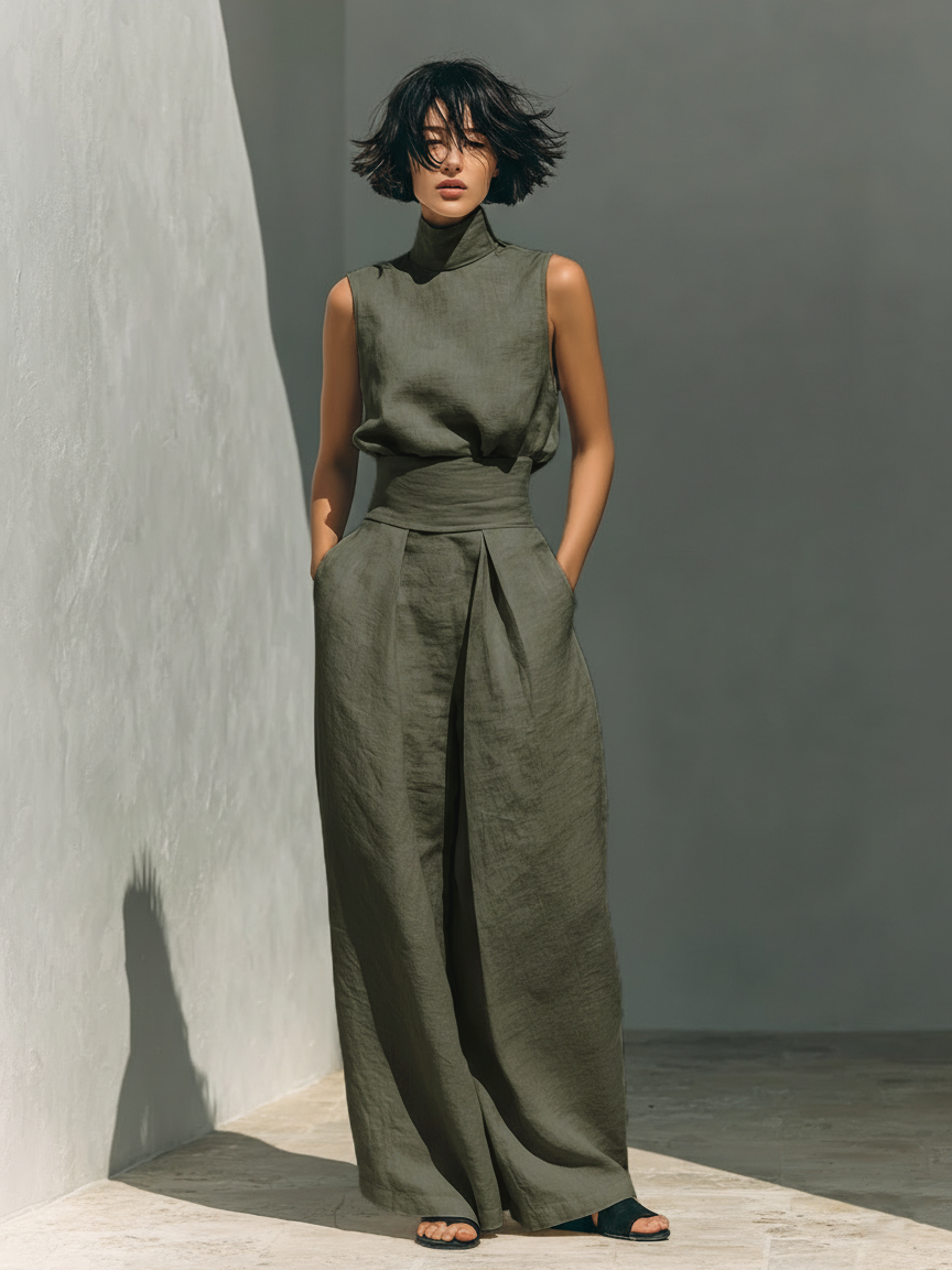 Damen Elegantes Sommer-Set in Militärgrün