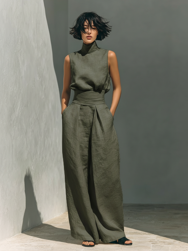Damen Elegantes Sommer-Set in Militärgrün