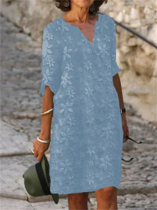 Damen Elegantes Sommerkleid aus Baumwolle in Blau