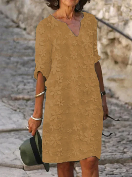 Damen Elegantes Sommerkleid aus Baumwolle in Khaki