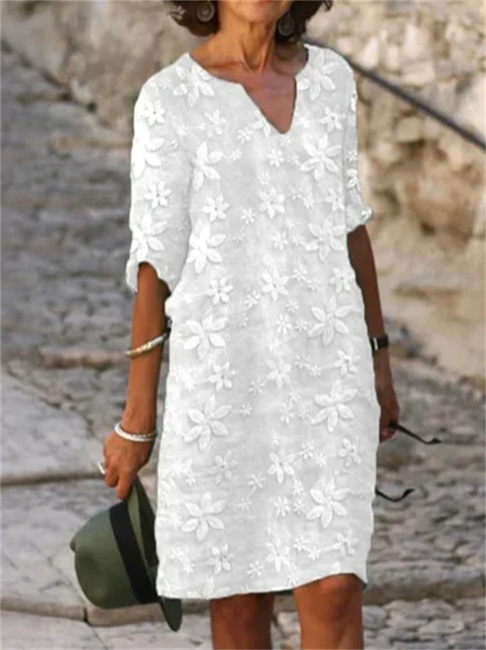 Damen Elegantes Sommerkleid aus Baumwolle in Weiß