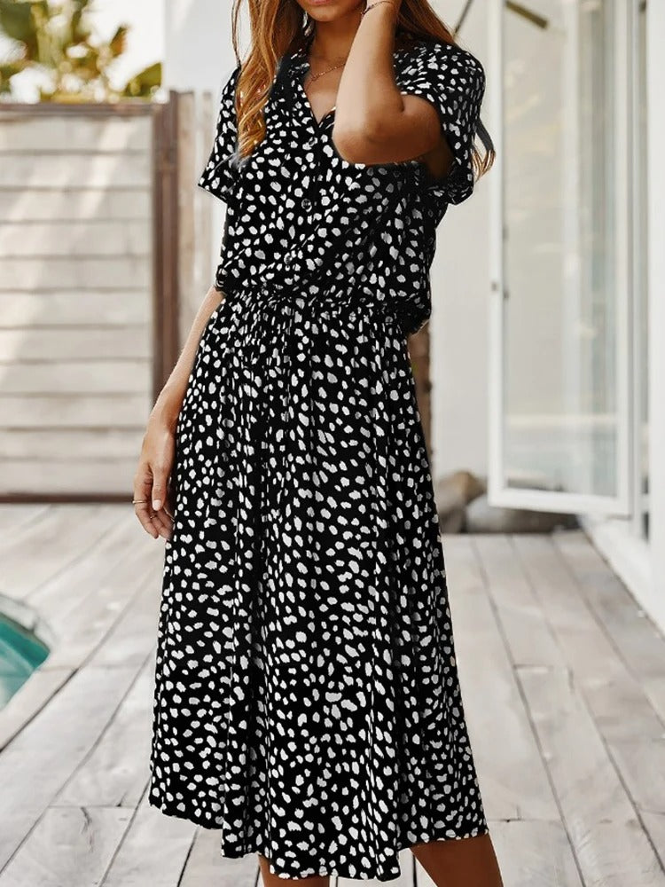 Damen Elegantes Sommerkleid Luftig Locker Midi (11)