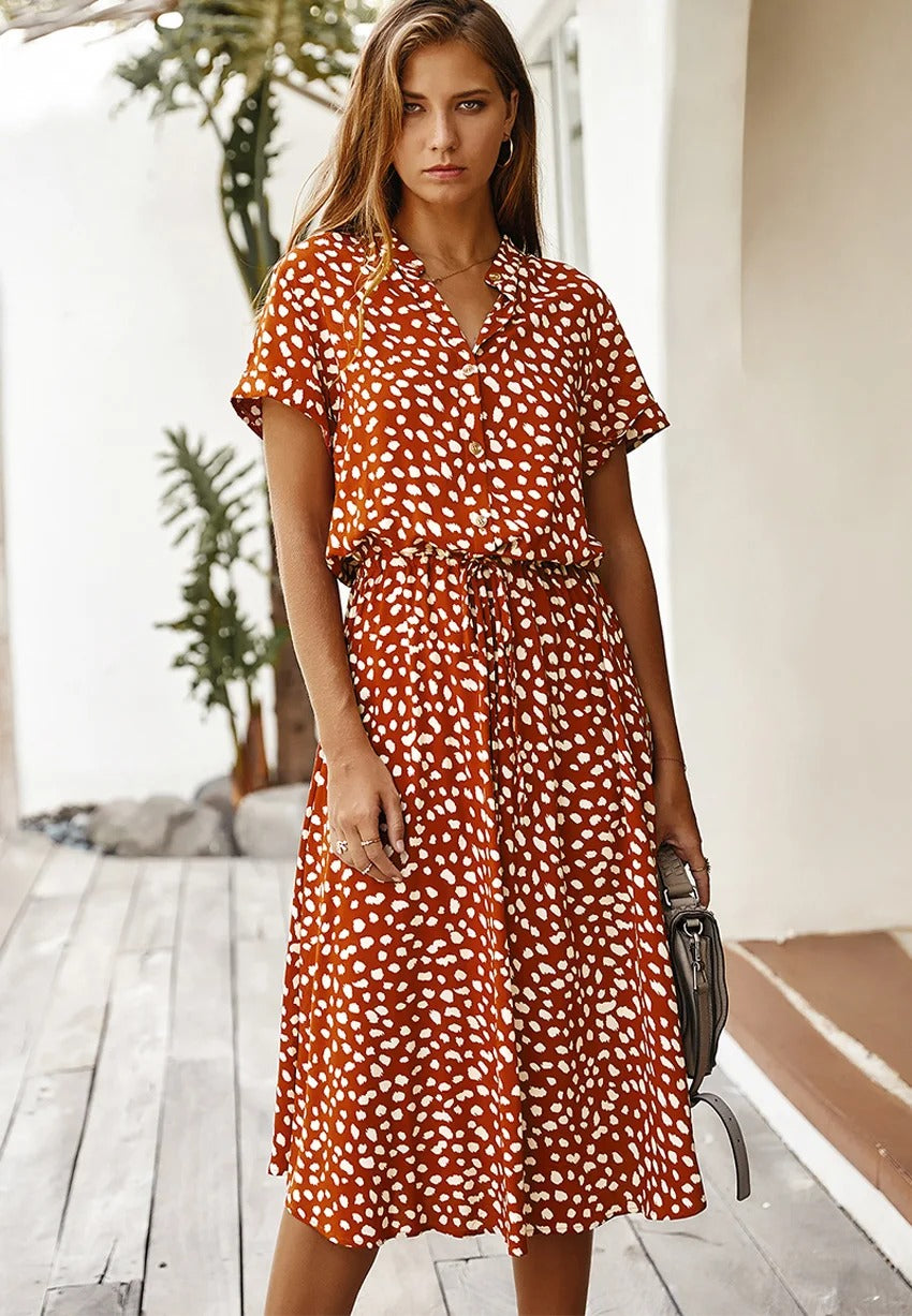Damen Elegantes Sommerkleid Luftig Locker Midi (7)
