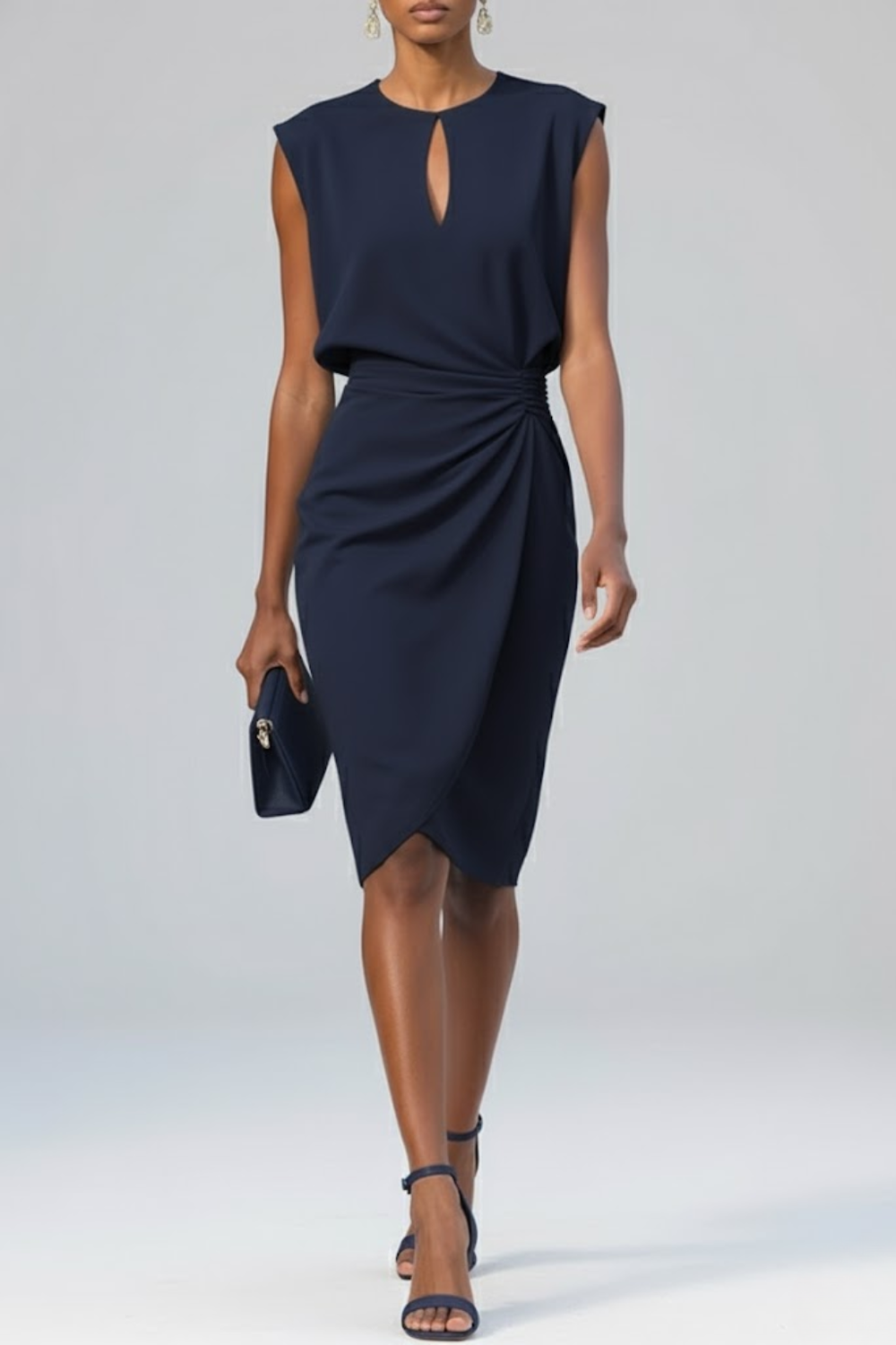 Damen Elegantes Sommerkleid Midilänge in Marineblau