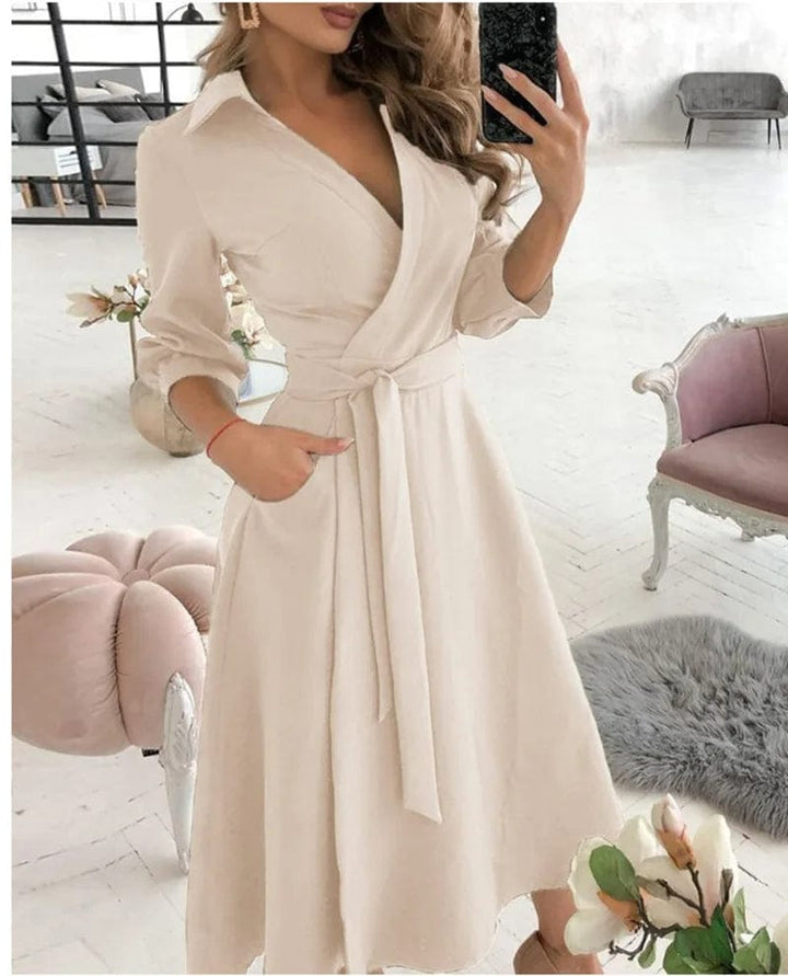 Damen Elegantes Wickel Sommerkleid in Beige