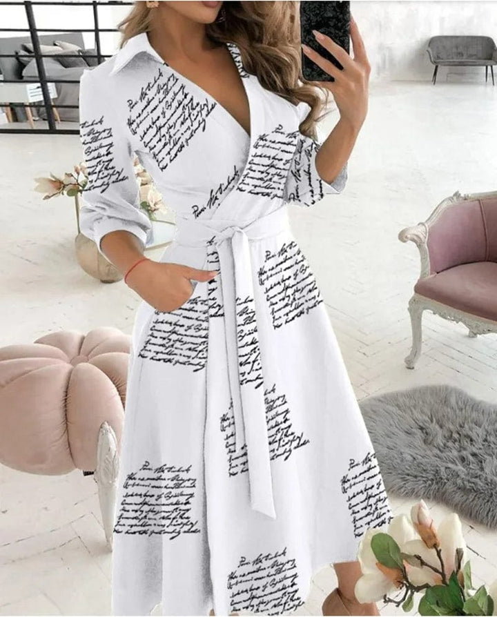 Damen Elegantes Wickel Sommerkleid in Briefdruck
