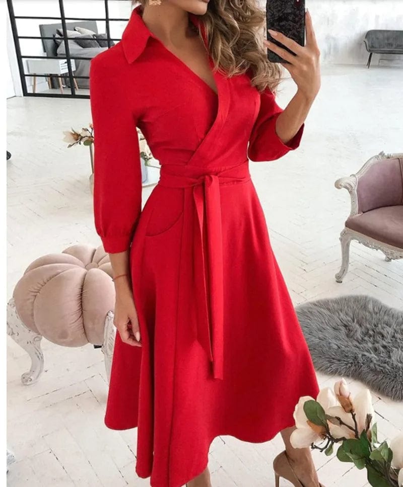 Damen Elegantes Wickel Sommerkleid in Rot