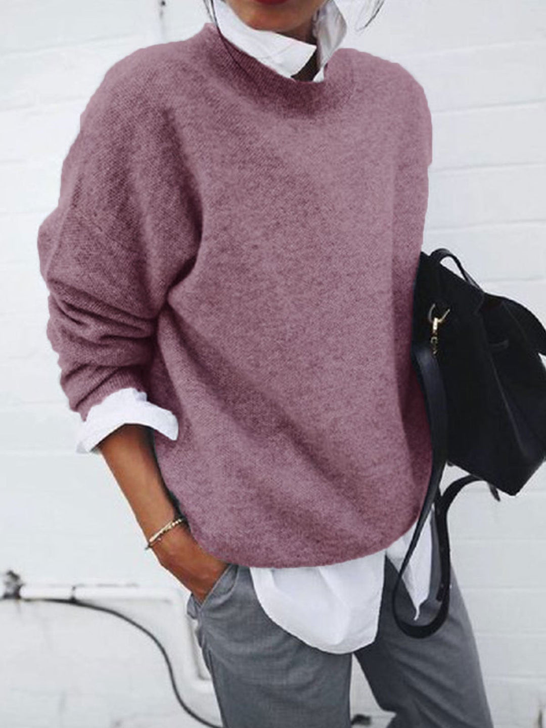 Damen entspannter Pullover im modernen Stil in Rosa