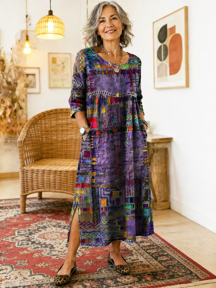 Damen Ethno-Patchwork Kleid für Herbstabende (3)