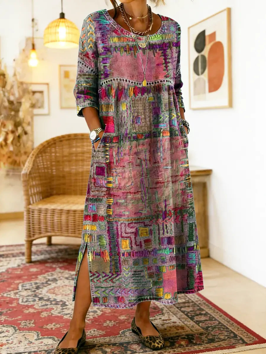 Damen Ethno-Patchwork Kleid für Herbstabende (6)