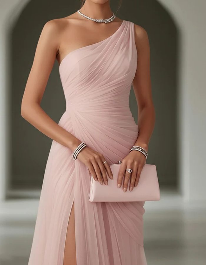 Damen Festliches Abendkleid Lang mit Einschulter (2)