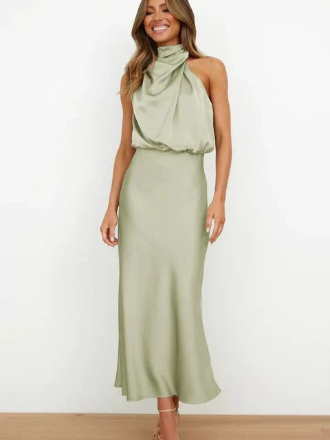 Damen Festliches Baumwoll-Midikleid für den Herbst in Armeégrün