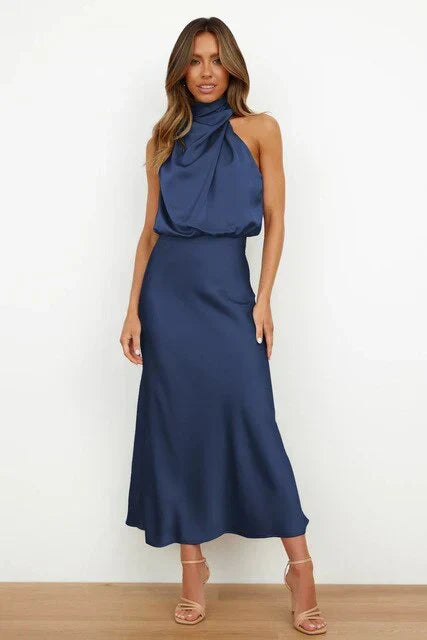 Damen Festliches Baumwoll-Midikleid für den Herbst in Blau