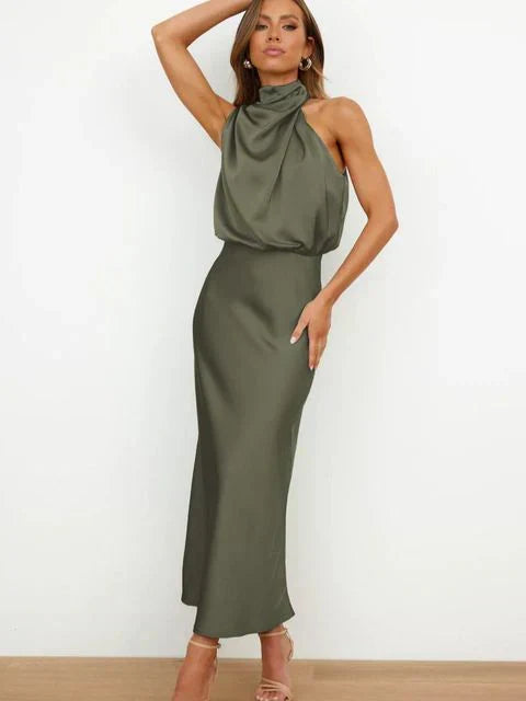 Damen Festliches Baumwoll-Midikleid für den Herbst in Grün