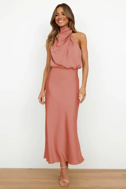 Damen Festliches Baumwoll-Midikleid für den Herbst in Rosa