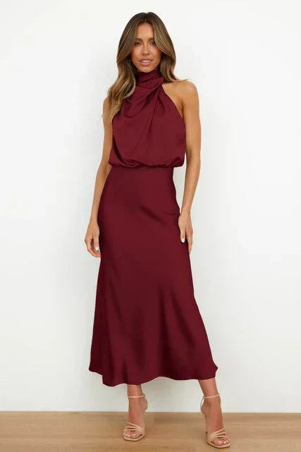 Damen Festliches Baumwoll-Midikleid für den Herbst in Rot