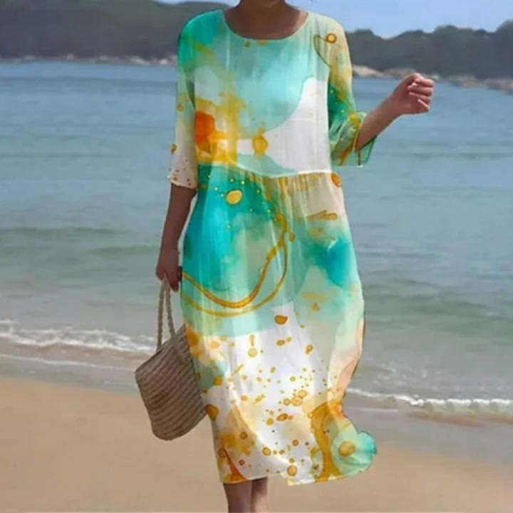 Damen Festliches Kleid elegant drapiert und gemustert in Grün