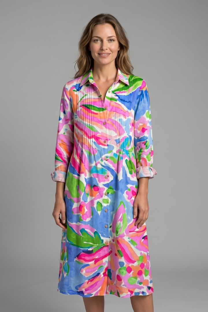 Damen Festliches Kleid im Boho-Stil mit Knöpfen (10)