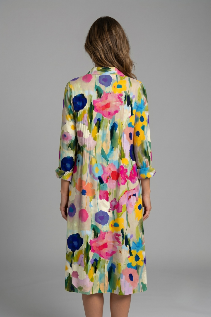Damen Festliches Kleid im Boho-Stil mit Knöpfen (3)