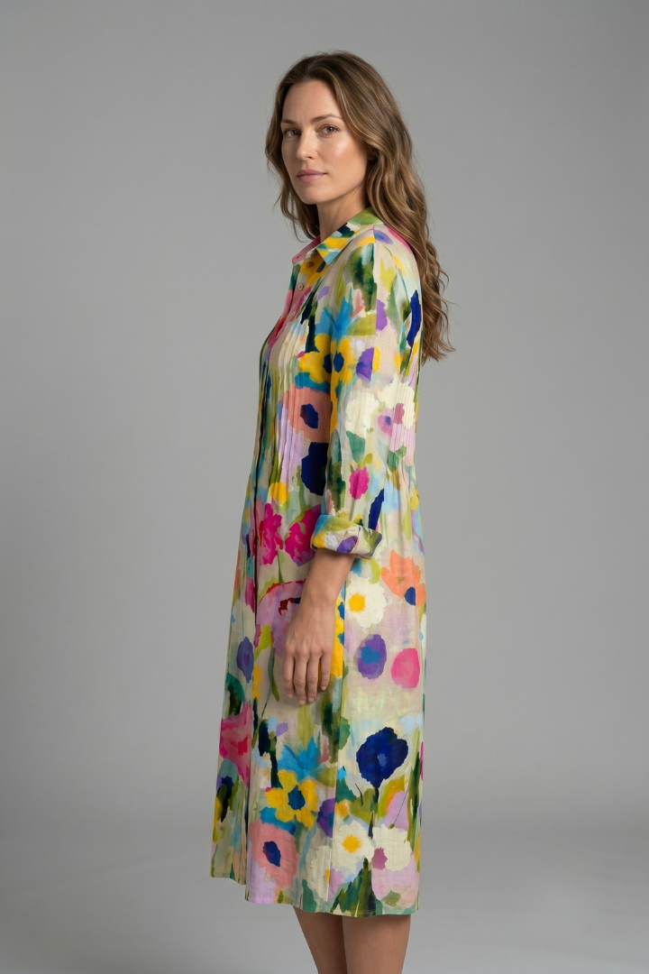 Damen Festliches Kleid im Boho-Stil mit Knöpfen (4)